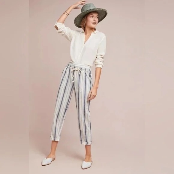 Anthropologie Seashore Striped Linen Blend Tapered Pants 31960 - Picture 2 of 16